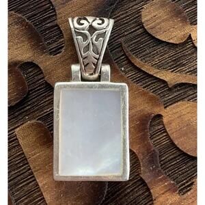 Sterling Silver Moonstone Pendant 925 Rectangle Cabochon Minimalist Bali Style